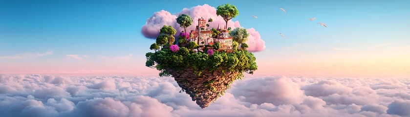 Aufkleber - floating islands of impossible geometry, surreal perspectives, dreamlike clouds, a world beyond real