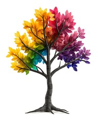 Wall Mural - Colorful tree with vibrant leaves in rainbow hues, symbolizing nature and creativity. diversity equity inclusion representation innovation concept