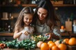 © NE97 - A joyful mother and daughter cooking together in a cozy kitchen, perfect for promoting family bonding, culinary events, or holiday celebrations like Mother's Day.