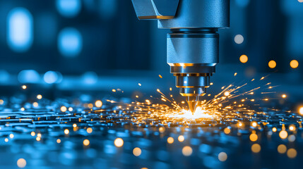 Poster - Industrial production chaos factory floor technology workshop close-up innovation sparks