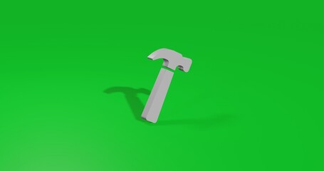 Poster - Isolated realistic white hammer symbol front view with shadow. 3d illustration on green chroma key background