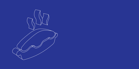 Poster - The outline of a large hot pie symbol made of white lines on the left. 3D view of the object in perspective. Vector illustration on indigo background