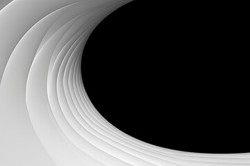 Poster - Abstract design featuring curved white structures against a solid black background creating dynamic depth and contrast