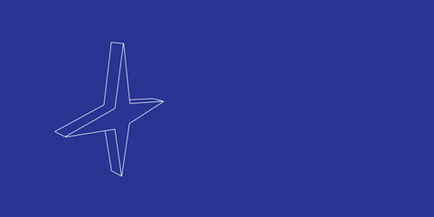 Poster - The outline of a large star symbol made of white lines on the left. 3D view of the object in perspective. Vector illustration on indigo background