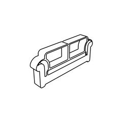 Poster - The outline of a large sofa icon is made with black lines. 3D view of the object in perspective. Vector illustration on white background