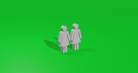 Poster - Isolated realistic white woman with woman symbol front view with shadow. 3d illustration on green chroma key background