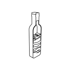 Poster - The outline of a large the world in a bottle symbol is made with black lines. 3D view of the object in perspective. Vector illustration on white background