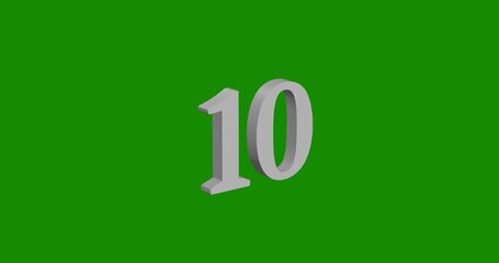 Poster - Isolated realistic white number ten symbol front view with shadow. 3d illustration on green chroma key background