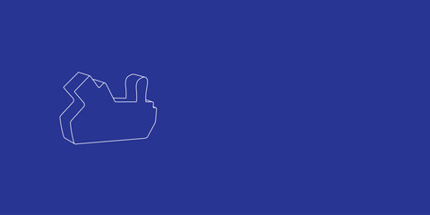 Poster - The outline of a large carpentry planer symbol made of white lines on the left. 3D view of the object in perspective. Vector illustration on indigo background