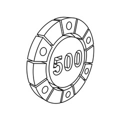 Poster - The outline of a large poker chip symbol is made with black lines. 3D view of the object in perspective. Vector illustration on white background