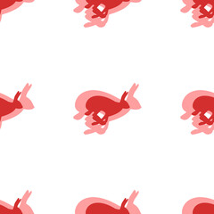 Poster - Seamless pattern of large isolated red hare runs symbols. The elements are evenly spaced. Illustration on light red background