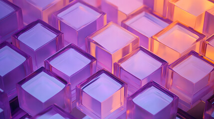 Poster - violet and orange, translucent cubes neatly constructed to create a contemporary tech wallpaper. 3d 