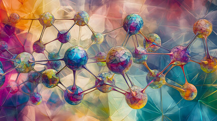 Abstract Molecular Structure with Colorful Geometric Forms and Soft Lighting