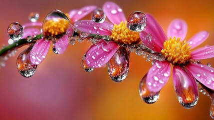 Poster - A breathtaking image of wildflowers in a field after rain, glistening with droplets of water, capturing the freshness and beauty of nature in a soft-focus background.