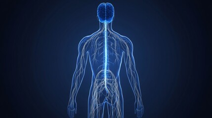 Poster - A medical illustration of the human nervous system, highlighting the brain, spinal cord, and nerve pathways in an intricate, detailed design.