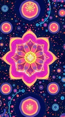 Leinwandbilder - A colorful design with a flower in the center. The flower is surrounded by many other colorful shapes