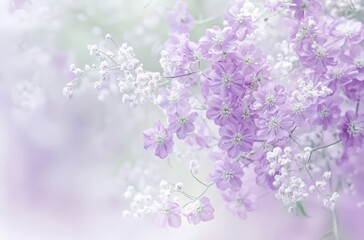 Poster - Soft and Delicate Purple Flowers with White Accents in a Gentle Dreamy Background of Blurred Nature Colors Ideal for Romantic and Serene Themes