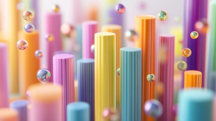 Aufkleber - A series of colorful D bars representing financial data, surrounded by floating financial icons and numbers in a futuristic design.