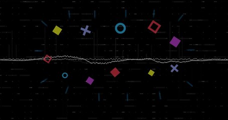 Poster - Digital sound wave animation with white dots and blue accents on black background