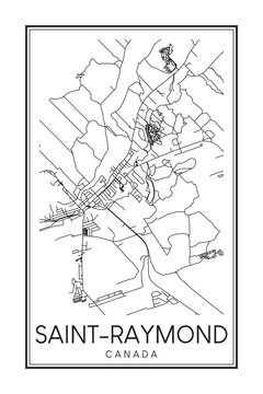 Hand drawn printable downtown road map poster of the Canadian town of SAINT-RAYMOND on solid white background with town name