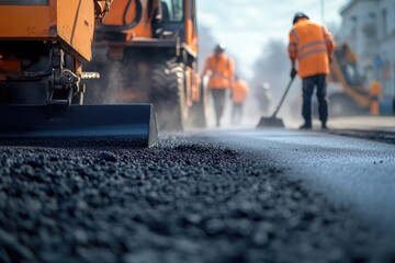 Poster - A person wearing a bright yellow jacket performs road maintenance tasks