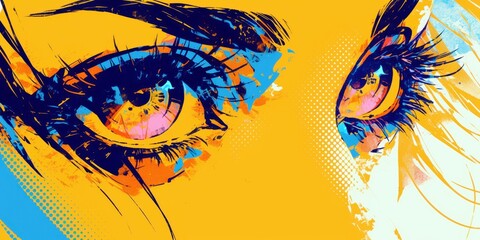 Poster - vibrant abstract art of woman's eyes with intense colors and expressive features representing emotio