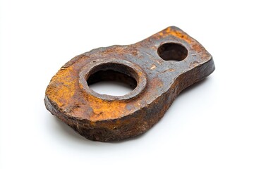 Poster - A close-up view of a rusted metal object on a white surface, suitable for use in historical or industrial-themed projects