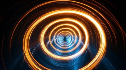 Poster - Abstract background with glowing concentric circles in orange and blue hues. Dark background enhances the luminous effect of the circular light patterns.