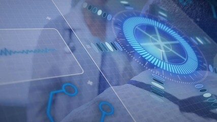 Poster - Healthcare professionals using medical technology with data processing animation overlay