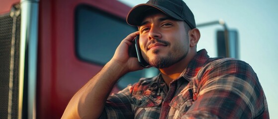 Poster - A person standing beside a vehicle, engaged in a mobile conversation