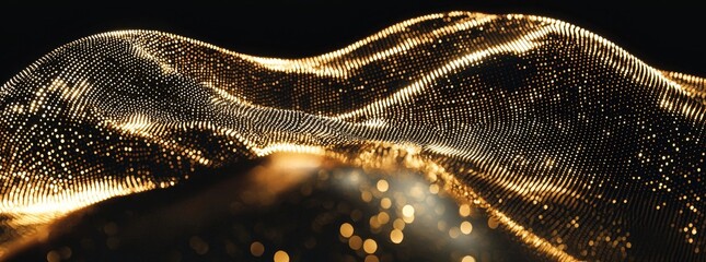 Aufkleber - A black background serves as the base for an abstract futuristic scene with a wave of glowing dots