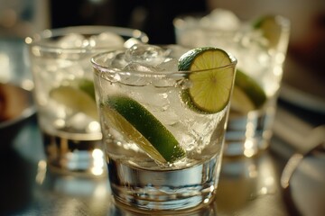 Poster - A glass of water with a lime slice, perfect for a refreshing drink
