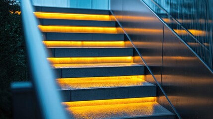 Poster - A set of stairs illuminated by bright yellow lights