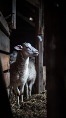 Poster - Two sheep standing together in a barn