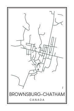 Hand drawn printable downtown road map poster of the Canadian town of BROWNSBURG-CHATHAM on solid white background with town name