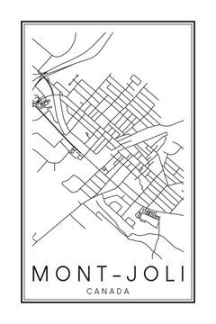 Hand drawn printable downtown road map poster of the Canadian town of MONT-JOLI on solid white background with town name