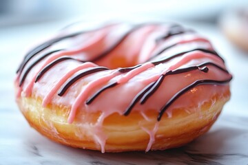 Poster - A single pink frosted donut sits on a table, ready to be enjoyed