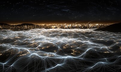 Poster - a smart city's connection to big data technology is visually represented through abstract dot points