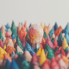 Poster - The idea of drawing outside the box is creatively represented by a pencil and a light bulb concept