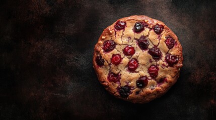 Poster - Freshly baked cookies with cranberries on a dark background, perfect for food photography or social media posts