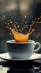 Poster - A cup of coffee with a small amount of water on the surface, ready to be enjoyed