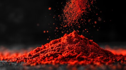 Poster - A pile of vibrant red powder on a black surface, great for abstract or artistic compositions