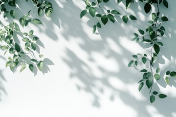 Aufkleber - A simple white wall with some green leaves growing out of it
