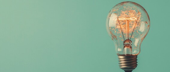 Poster - A light bulb is illustrated in a flat lay as if it is launching into the sky like a rocket