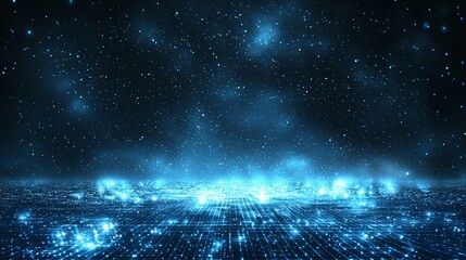 Poster - a futuristic digital illustration of a circuit grid is characterized by its abstract and cyber tech 