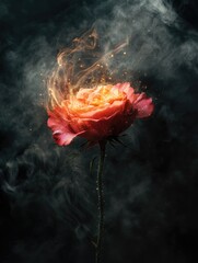 Poster - A close-up image of a red rose with smoke rising from it, suggesting mystery or danger