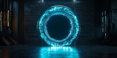 Wall Mural - the external surface of a futuristic sci-fi device or a futuristic facility with a sci-fi style exte