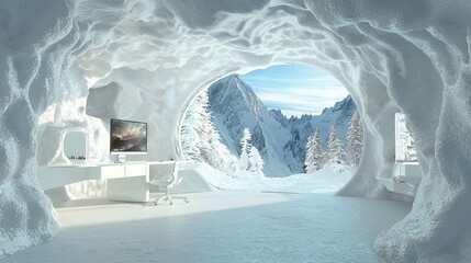 Poster - Futuristic office interior design is depicted in a 3D mockup
