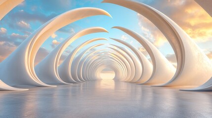 Poster - Futuristic architecture is showcased in a 3D render of an abstract structure with an empty concrete floor