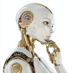 Poster - The image depicts an AI robot from the side, set against a transparent backdrop